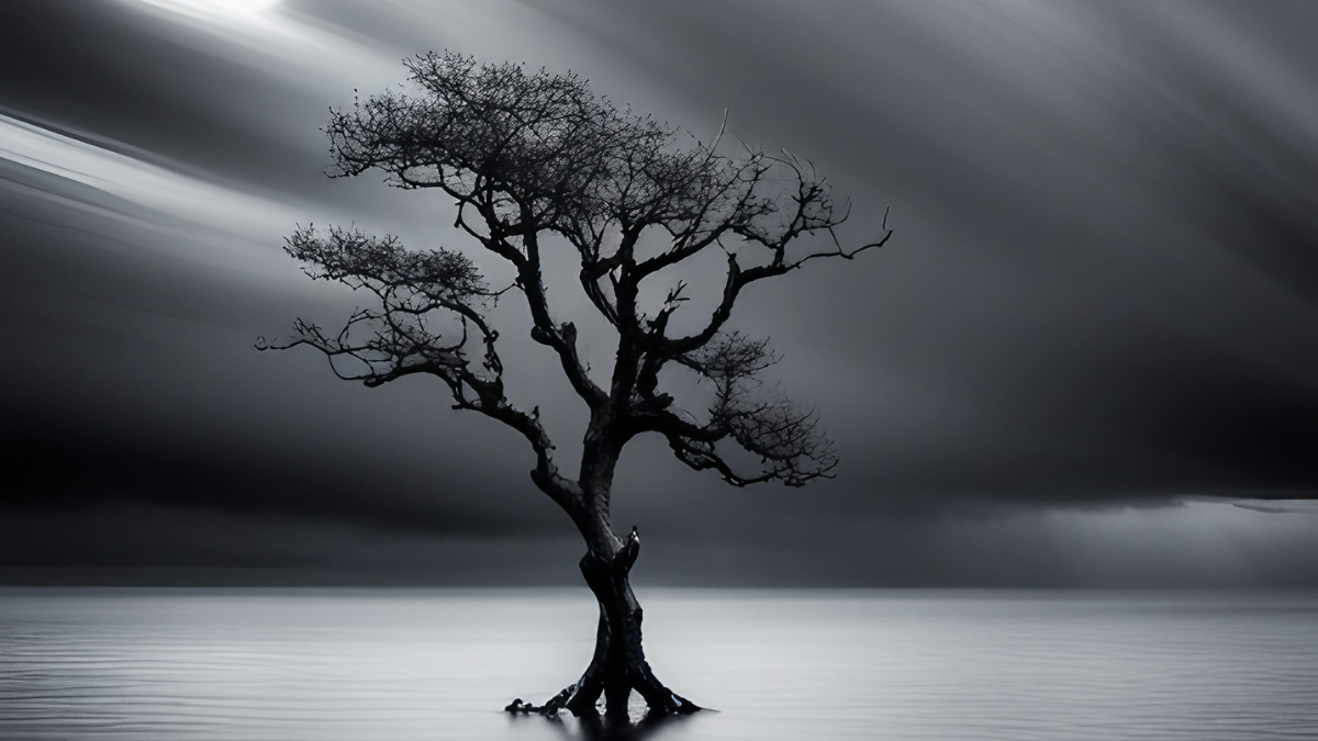 "An inspiring visual of a solitary, resilient tree standing tall against a dramatic stormy backdrop, symbolizing personal strength and resilience in the face of life's storms."